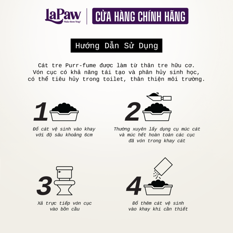 Hướng dẫn sử dụng cát mèo Lapaw hiệu quả