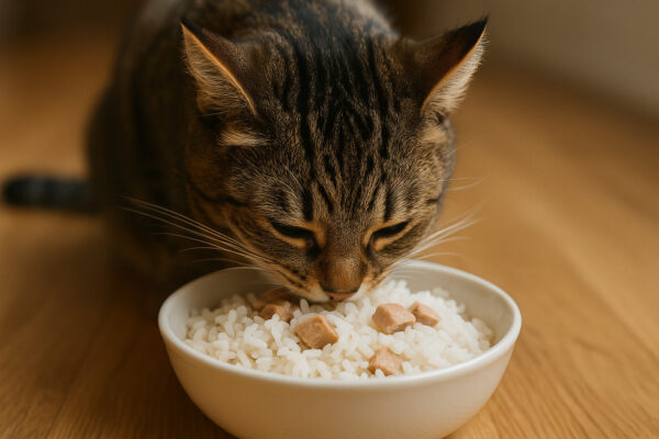 Mèo có thể ăn cơm nhưng nên cho ăn với lượng vừa đủ, không thêm gia vị