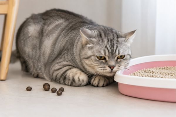 Mèo bị táo bón khó đi ngoài và rặn khi sử dụng khay cát