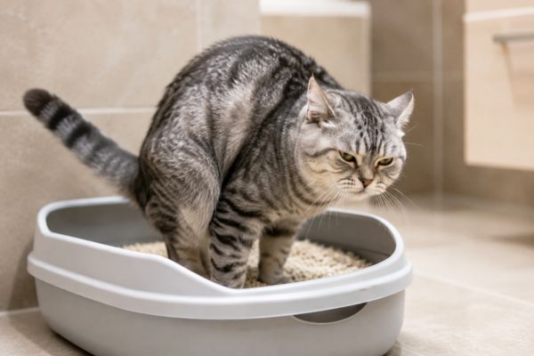 Phân khô cứng là dấu hiệu thường gặp khi mèo bị táo bón