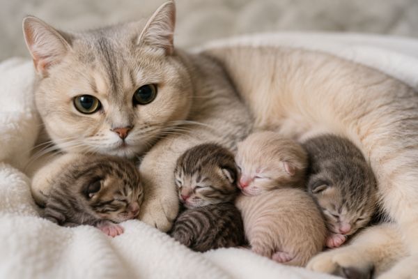 Mèo con bú sữa mẹ trong những tuần đầu để tăng cường miễn dịch.