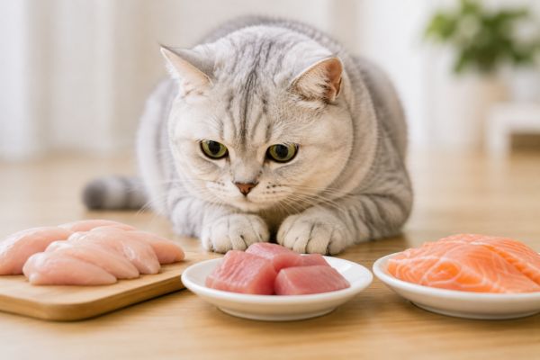 Thịt và cá là nguồn protein chính trong pate cho mèo