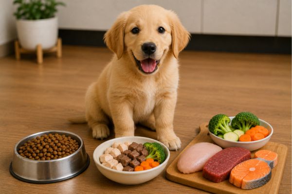 Chó con từ 2 - 6 tháng tuổi cần được bổ sung đầy đủ protein từ thức ăn hạt và thực phẩm tươi để hỗ trợ tăng trưởng.