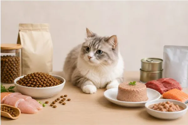 Thức ăn hạt và thức ăn ướt cho mèo