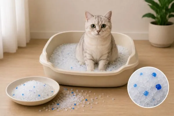 Mèo sử dụng cát Silica (thủy tinh) với khả năng hút ẩm tốt, khử mùi hiệu quả và thời gian sử dụng lâu.