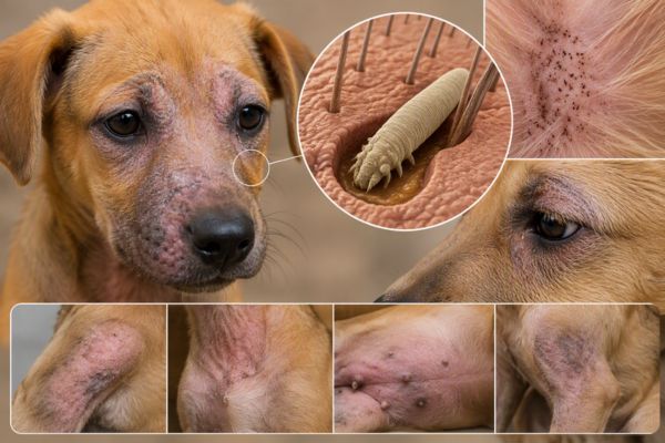 Ghẻ Demodex ở chó gây rụng lông quanh mắt và mõm