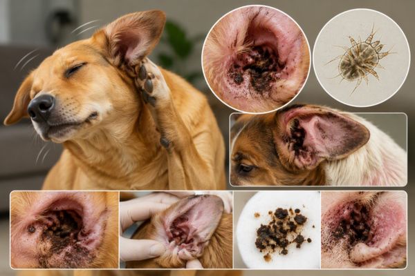 Ghẻ tai ở chó gây ngứa, ráy tai đen và lắc đầu liên tục
