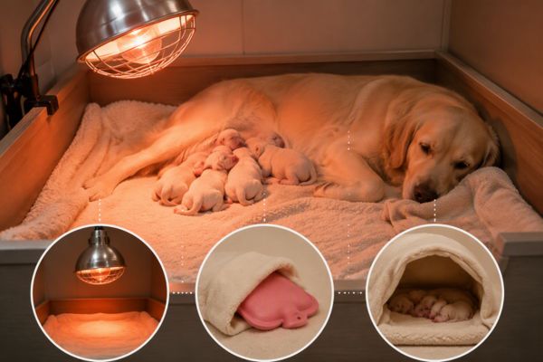 Giữ nhiệt độ phù hợp cho chó con mới sinh