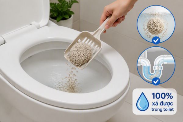Có thể xả phần cát đã sử dụng trực tiếp vào toilet
