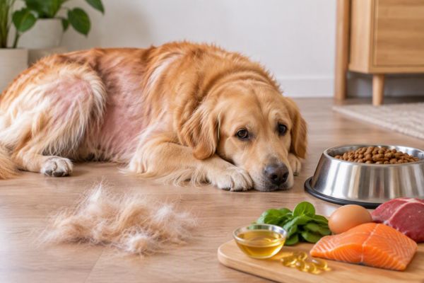 Chó bị rụng lông do thiếu chất dinh dưỡng kéo dài