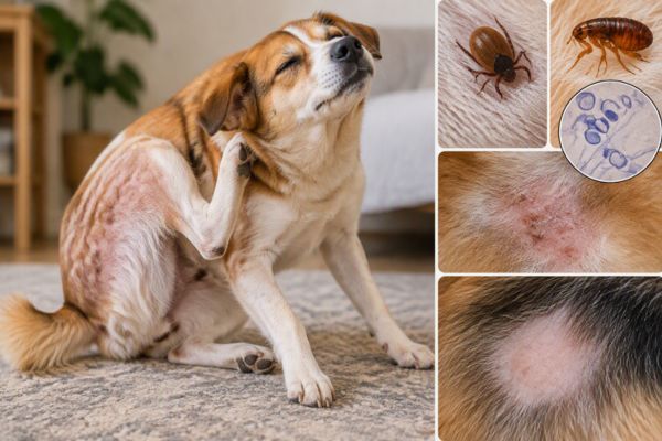 Chó bị rụng lông do ve, bọ chét và bệnh ngoài da