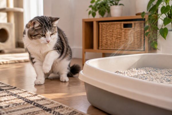 Mèo do dự trước khay cát mới có mùi hương quá mạnh